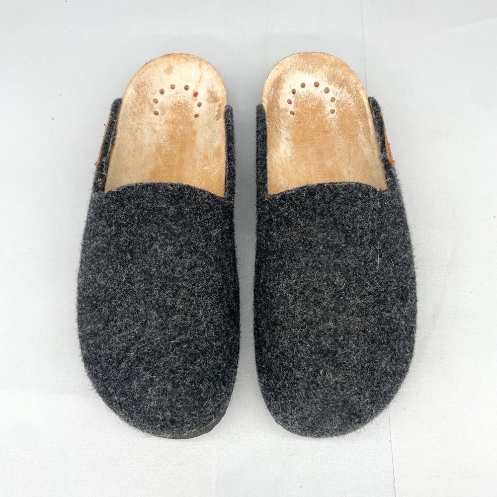Nature is Future Mephisto Womens 37 6.5 Wool Felt Clogs Mules Grey Cork Footbed